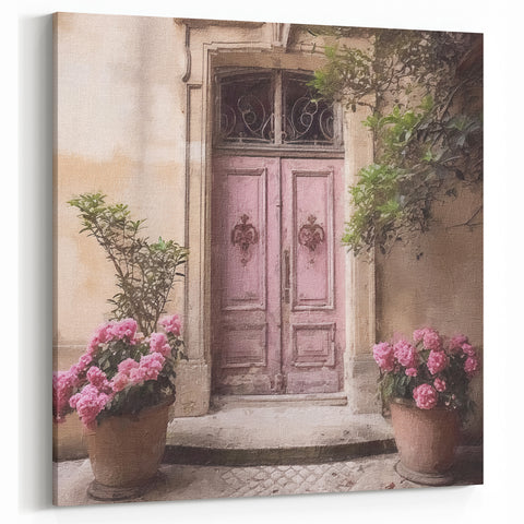 Blush Pink French Door Canvas - Vintage Parisian Floral Wall Art