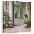 Vintage Green French Door Canvas - Parisian Floral Wall Art Print