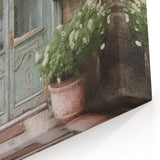 Vintage Green French Door Canvas - Parisian Floral Wall Art Print