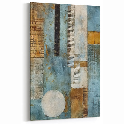 Geometric Abstract Line Art - Blue and Gold Textured Canvas