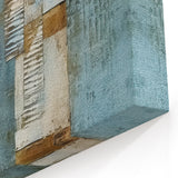 Geometric Abstract Line Art - Blue and Gold Textured Canvas