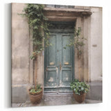 Rustic Green French Door Canvas - Vintage European Doorway Art