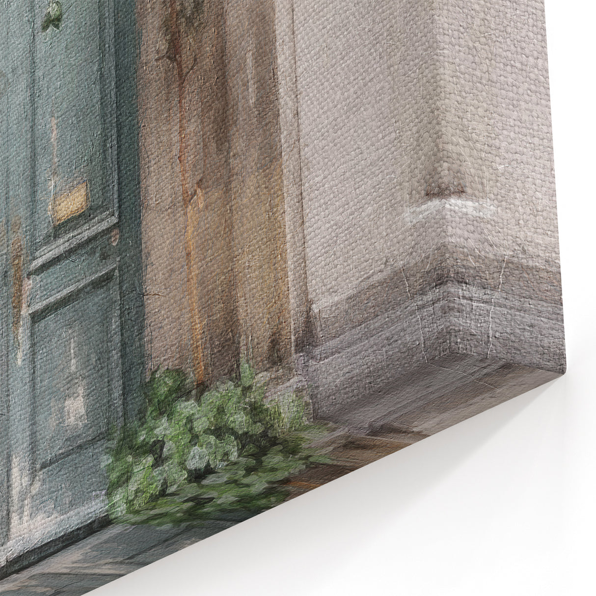 Rustic Green French Door Canvas - Vintage European Doorway Art