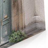 Rustic Green French Door Canvas - Vintage European Doorway Art