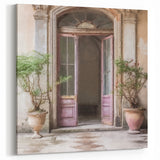 Open Pink French Door Canvas - Vintage Parisian Doorway Art Print
