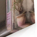 Open Pink French Door Canvas - Vintage Parisian Doorway Art Print