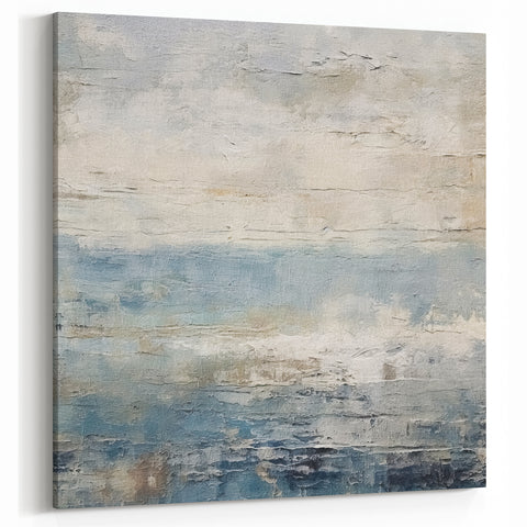Misty Coastal Abstract Line Art - Blue and Beige Canvas Print
