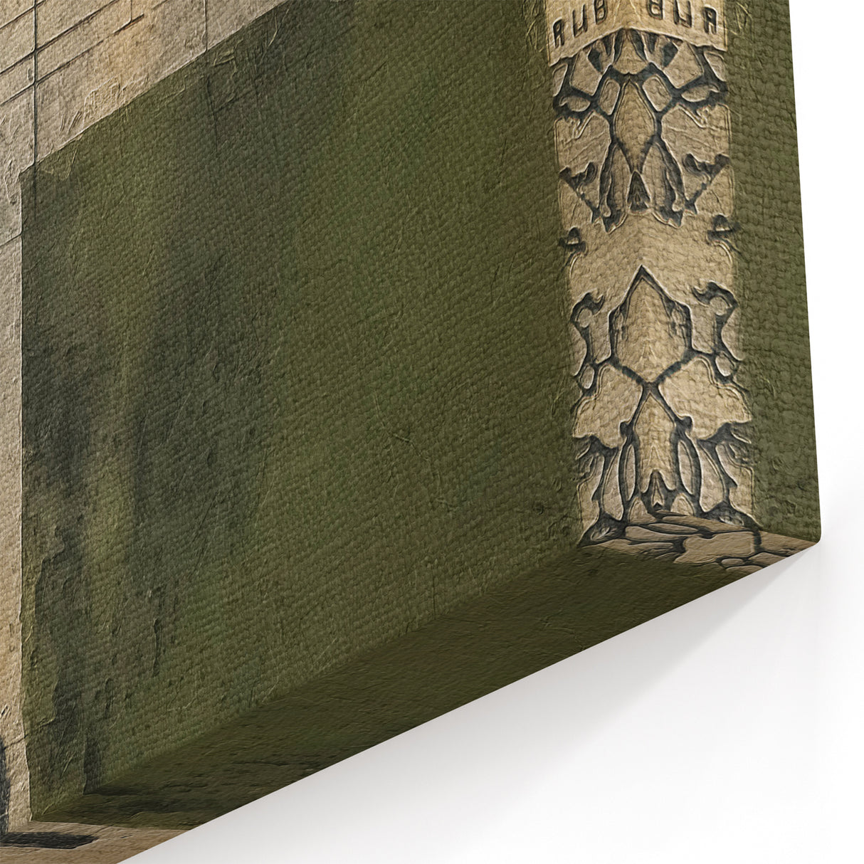 Geometric Abstract Line Art - Dark Green and Beige Canvas Print