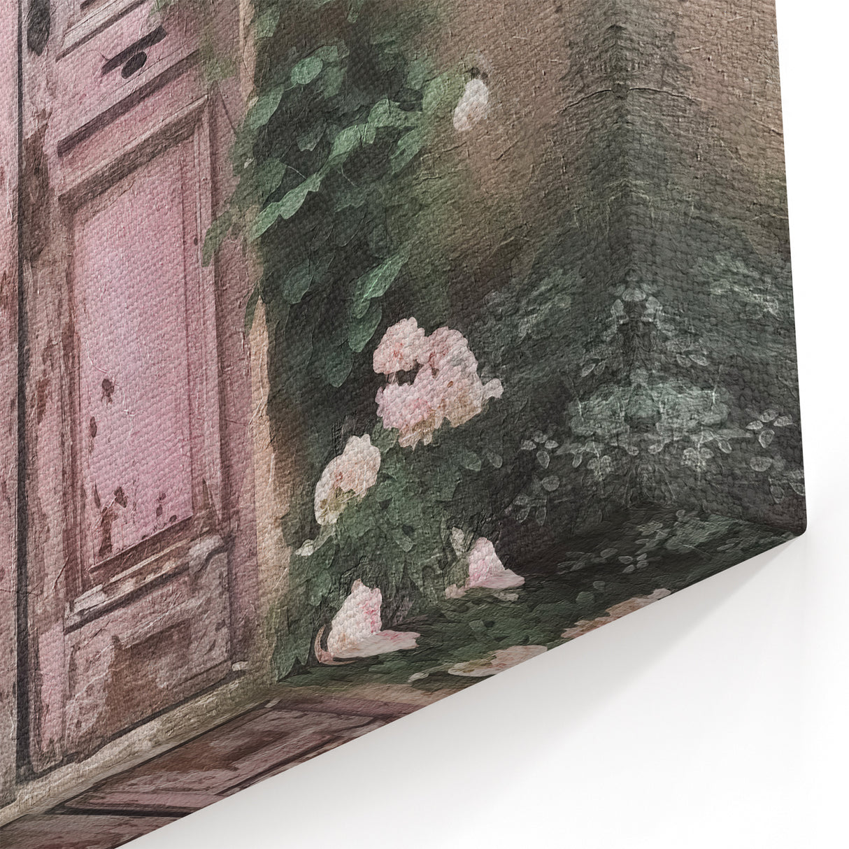 Rustic Pink French Door Canvas - Vintage Floral Parisian Wall Art
