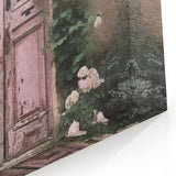 Rustic Pink French Door Canvas - Vintage Floral Parisian Wall Art