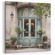 Elegant Blue French Door Canvas - Vintage Parisian Courtyard Art