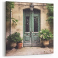 Vintage Green French Door Canvas - Elegant Parisian Courtyard Art