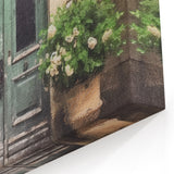 Vintage Green French Door Canvas - Elegant Parisian Courtyard Art