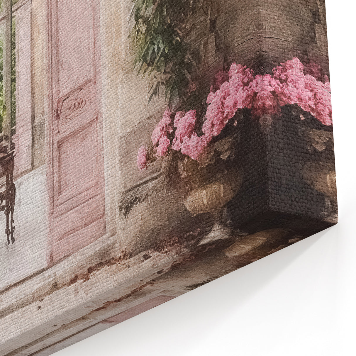 Soft Pink French Door Canvas - Vintage Parisian Courtyard Wall Art