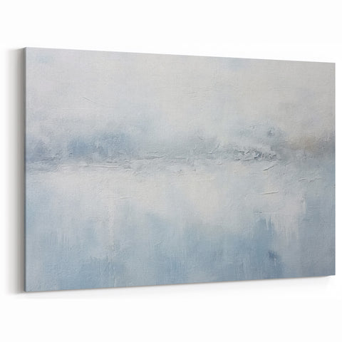 Minimalist Misty Abstract Line Art - Blue and White Canvas Print