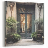 Dark Green French Door Canvas - Vintage Parisian Interior Wall Art