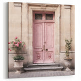 Pastel Pink French Door Canvas - Vintage Parisian Floral Wall Art