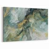 Ethereal Fluid Abstract Line Art - Green and Gold Canvas Print