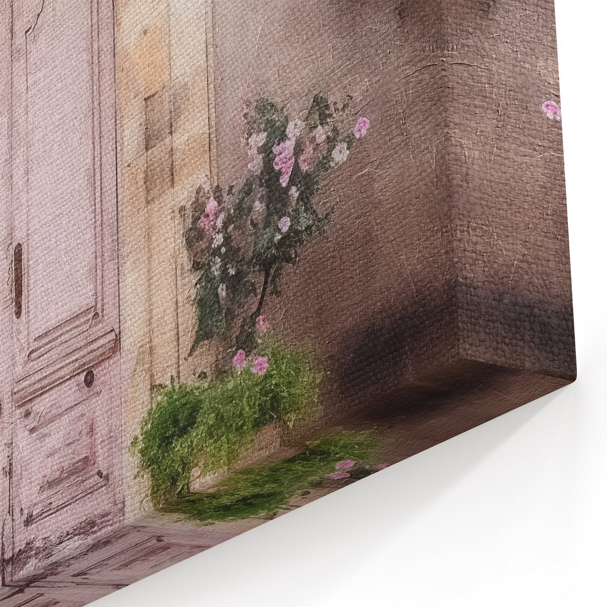 Blush Pink French Door Canvas - Vintage Parisian Courtyard Art Print