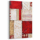 Patchwork Abstract Line Art - Red, Gold, and Beige Canvas Print