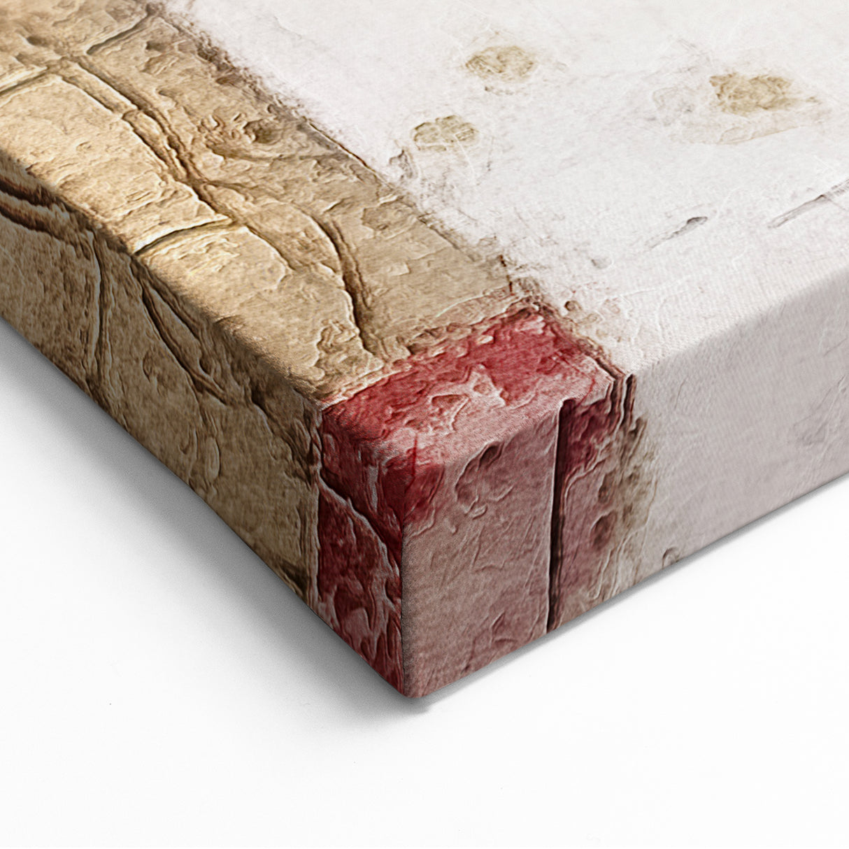 Patchwork Abstract Line Art - Red, Gold, and Beige Canvas Print