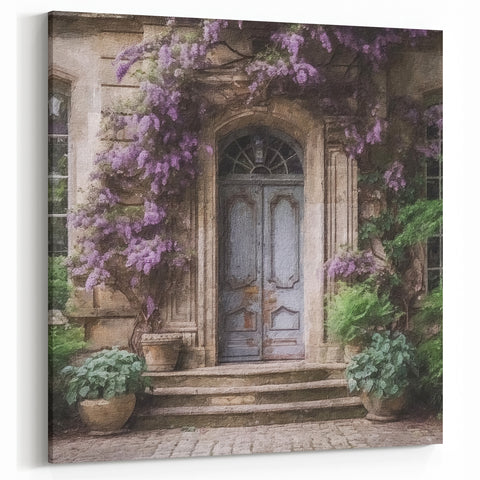 Wisteria Covered French Door Canvas - Vintage Parisian Floral Art