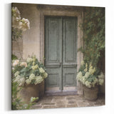 Rustic Green French Door Canvas - Vintage Parisian Floral Wall Art