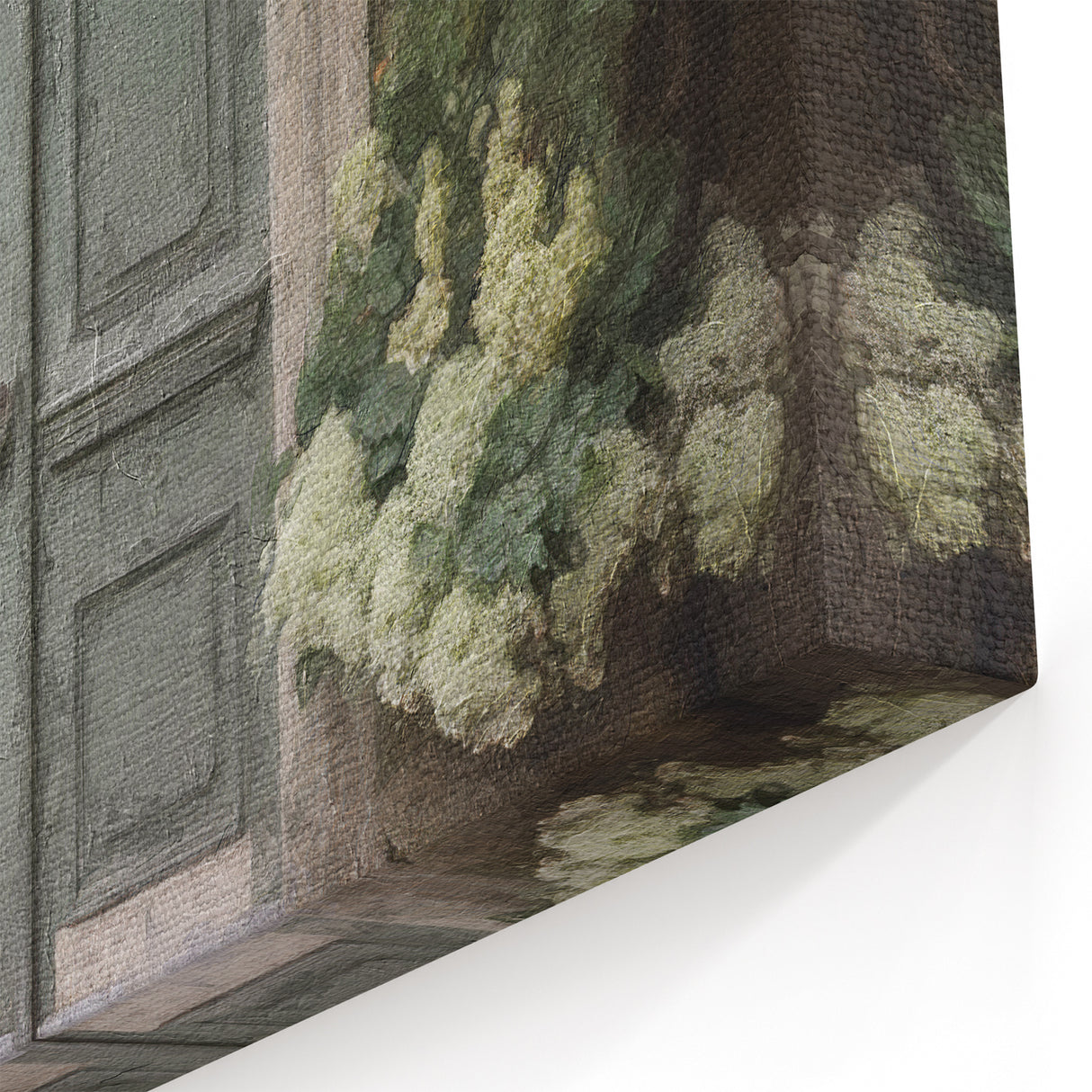 Rustic Green French Door Canvas - Vintage Parisian Floral Wall Art