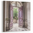 Open Lavender French Door Canvas - Vintage Parisian Courtyard Art