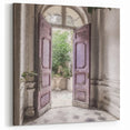 Open Lavender French Door Canvas - Vintage Parisian Courtyard Art