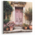 Antique Pink Door Art Print - Parisian Courtyard Floral Canvas Decor