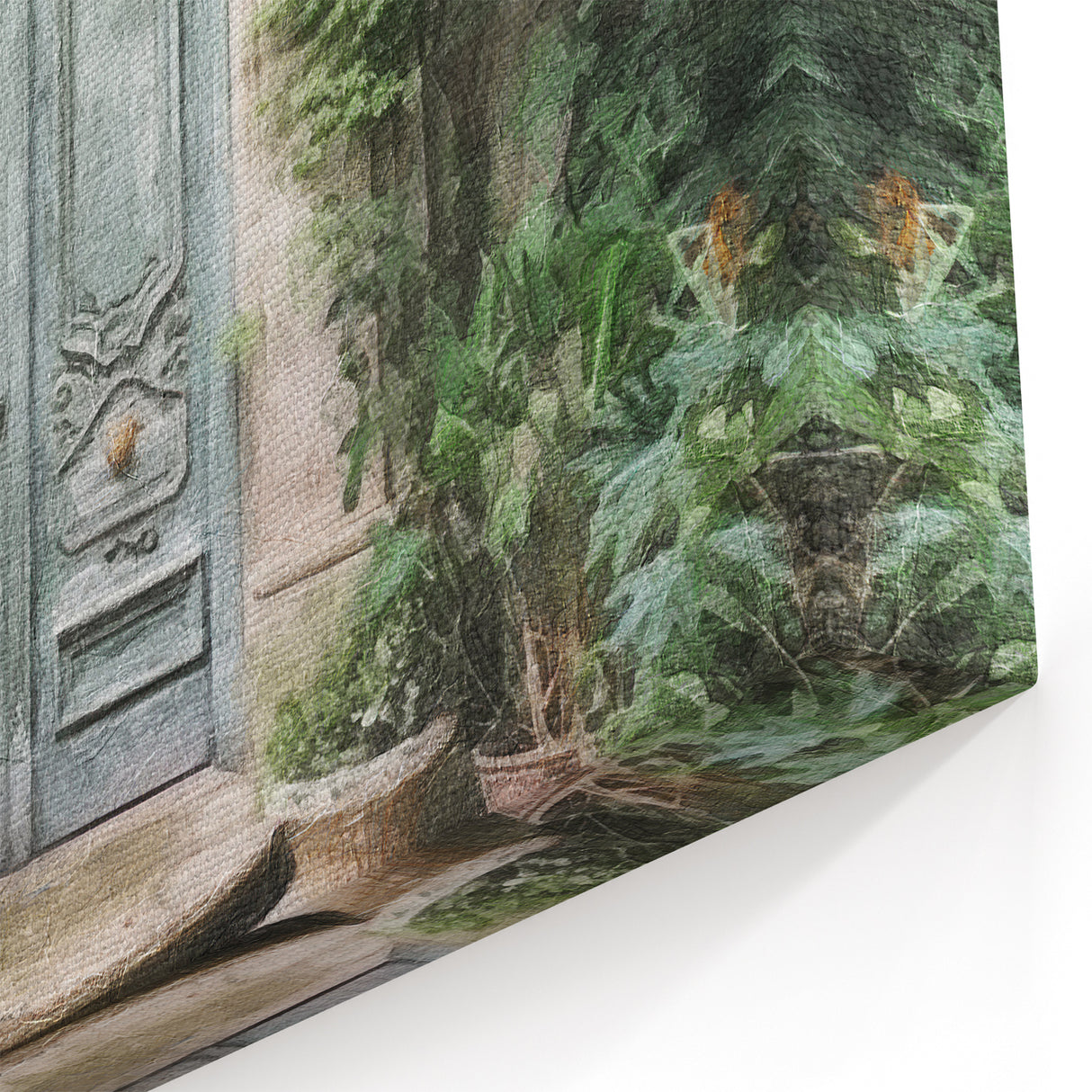 Moss Green French Door Print - Vintage European Courtyard Wall Art
