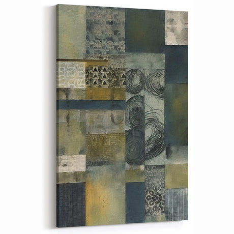Patchwork Geometric Abstract Art - Deep Green and Blue Canvas Print