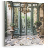 Chateau Green Door Canvas Art - Parisian Conservatory Wall Decor