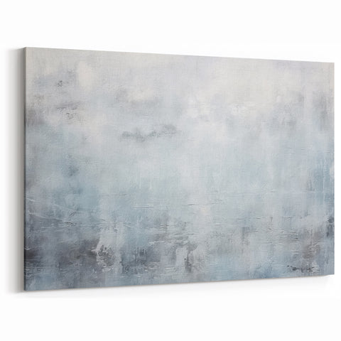 Ethereal Misty Abstract Line Art - Light Blue and White Canvas Print
