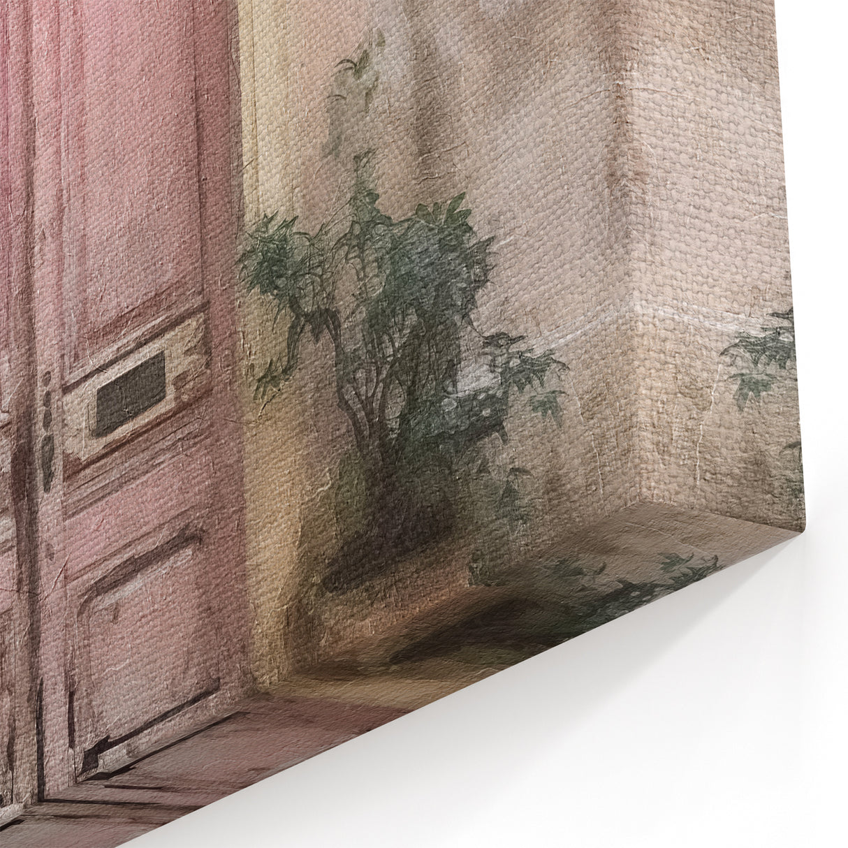 Rustic Pink Door Wall Art - Vintage Parisian Entryway Canvas Print