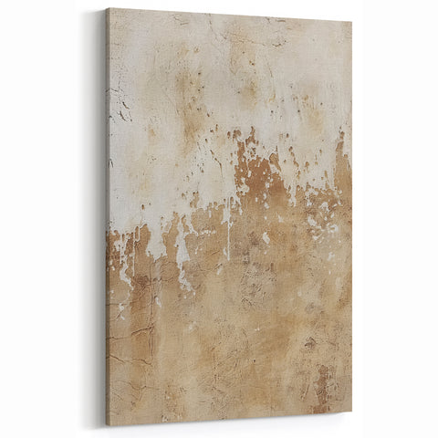 Rustic Warmth Abstract Line Art - Beige and Brown Brush Strokes Canvas