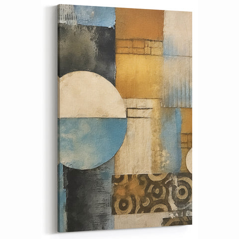 Geometric Line Art Canvas - Blue and Gold Abstract Strokes Design