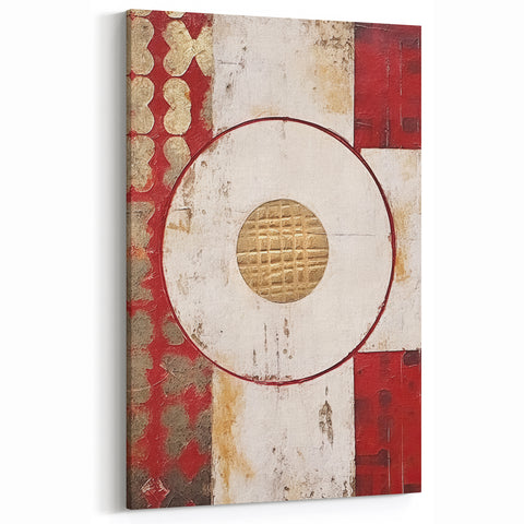 Fiery Passion Abstract Line Art - Red, Gold, and White Geometric Canvas