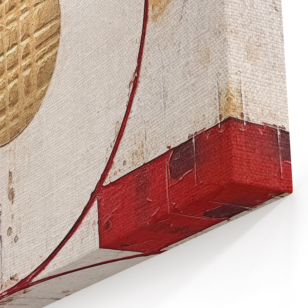 Fiery Passion Abstract Line Art - Red, Gold, and White Geometric Canvas