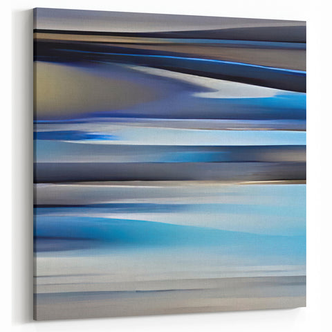 Modern Blue Horizon Abstract Art - Navy and Gray Strokes Canvas