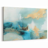 Aqua Dream Abstract Line Art - Teal and Gold Fluid Strokes Canvas