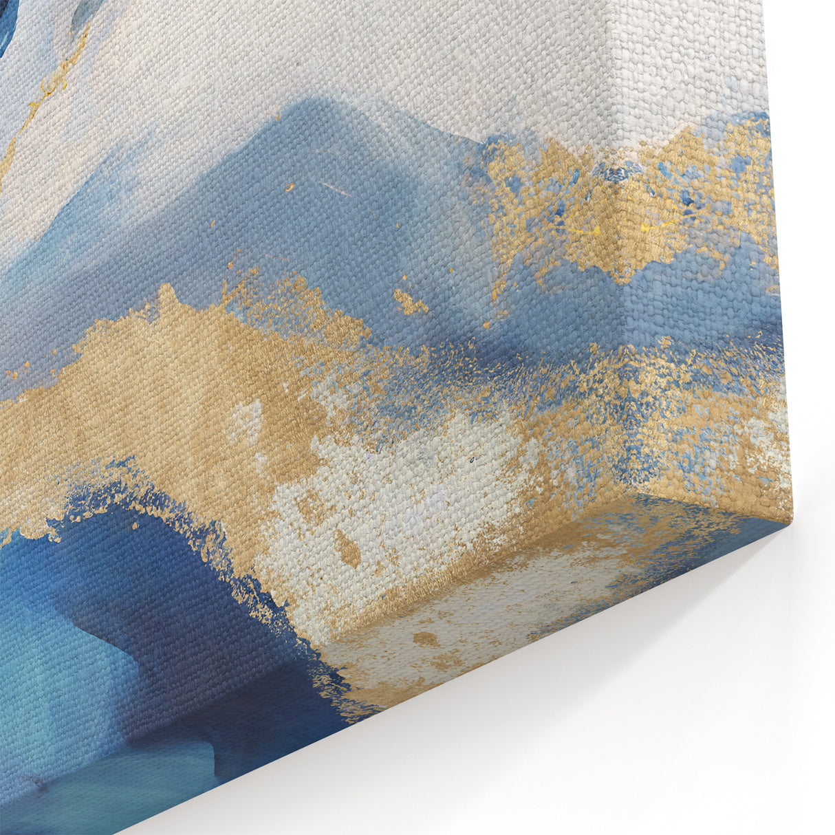 Ocean Wave Abstract Line Art - Navy Blue and Gold Fluid Canvas