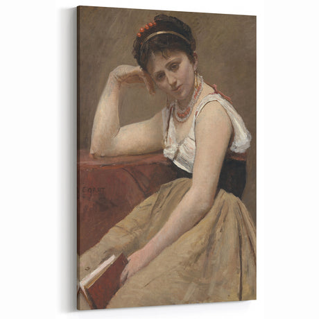 Elegant Realism Art Print of Woman Reading in a Calm, Reflective Pose
