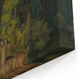 Peaceful Realism Art Print of Deer in a Dense, Lush Forest Landscape