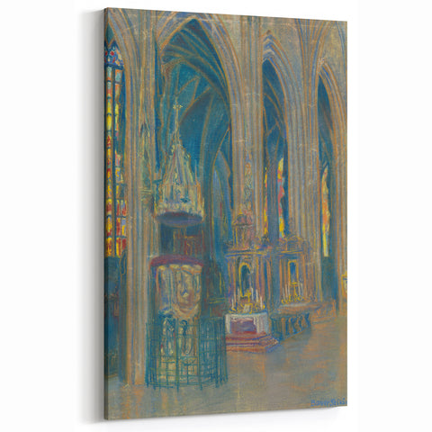 Gothic Realism Art Print of Košice Cathedral Interior with Stained Glass