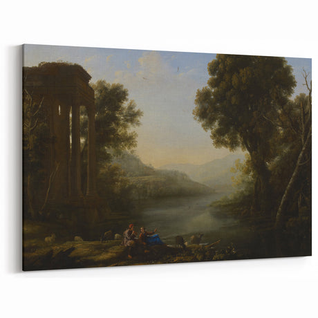 Classical Realism Art Print of Goat Herders by Riverside Temple Ruins