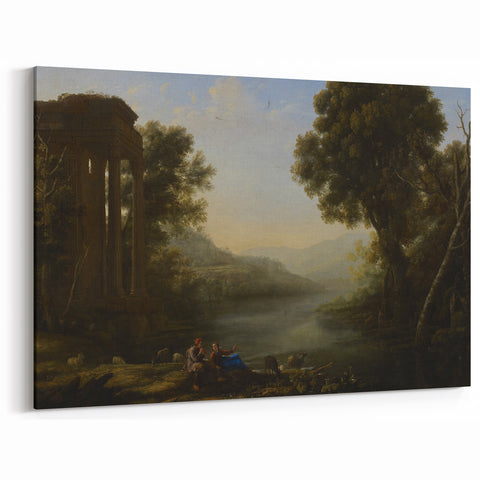 Classical Realism Art Print of Goat Herders by Riverside Temple Ruins