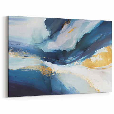 Ocean Waves Abstract Line Art - Blue and Gold Strokes Canvas Print