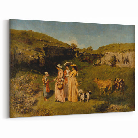 Classical Realism Painting - Young Ladies in Countryside Scene by Courbet